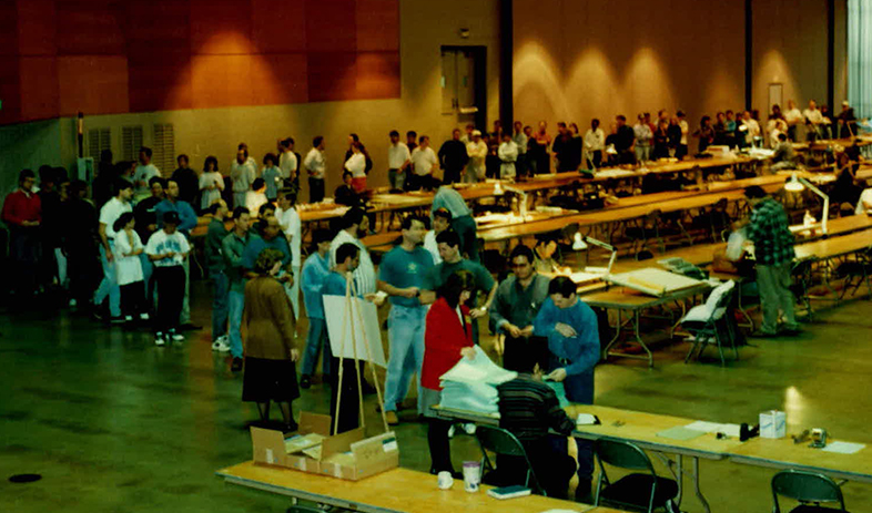 Candidates line up to take the last paper-and-pencil ARE in 1996.