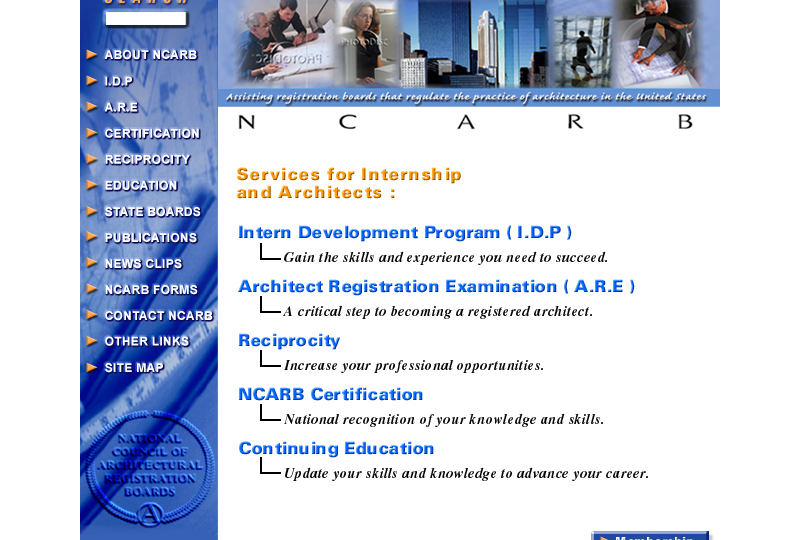 NCARB revamped its first website in 1998 to include more information and images.