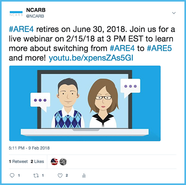 On social media, NCARB can answer questions, sponsor contests and giveaways, and share important news with customers.